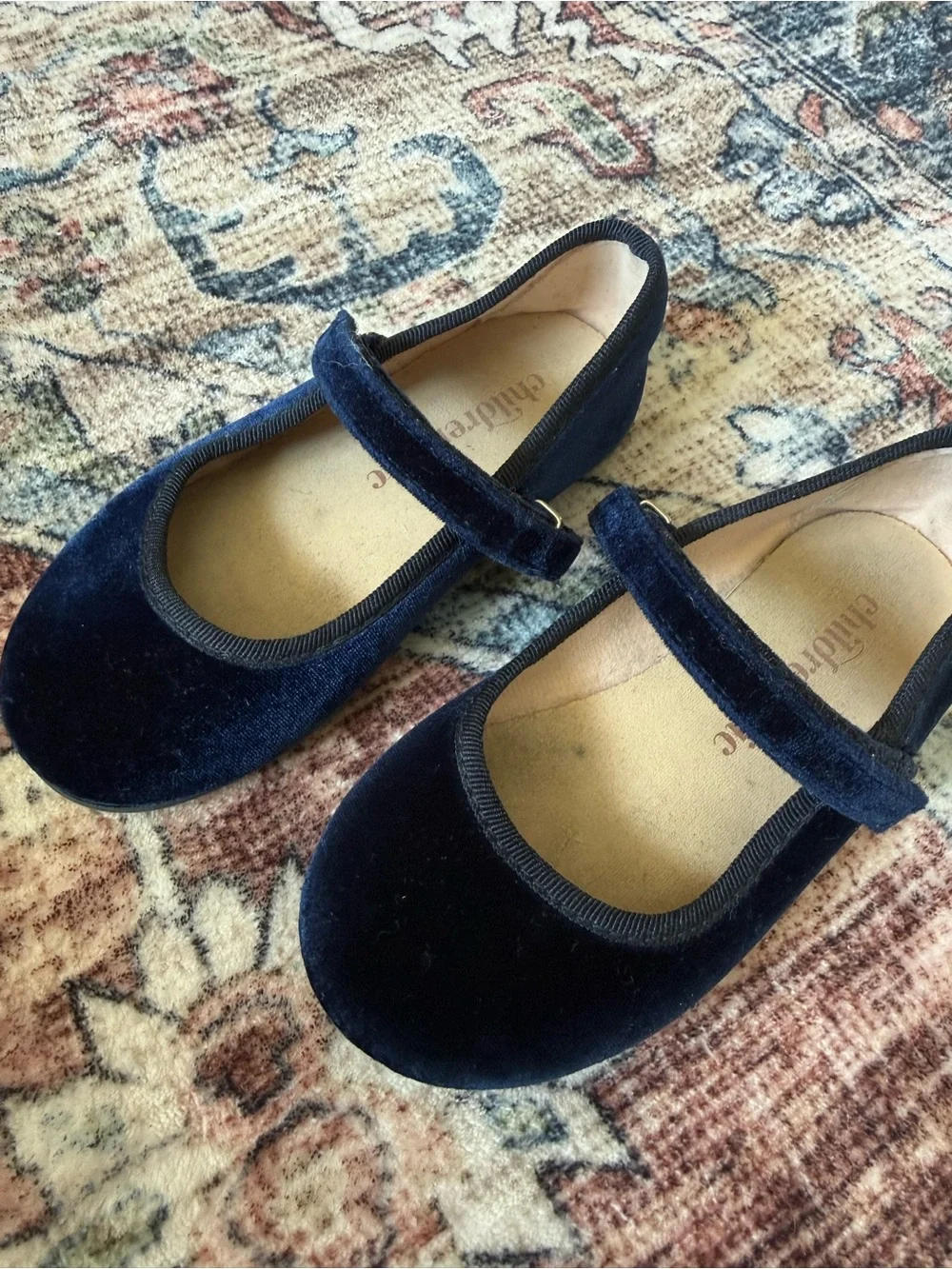Girls Velvet Mary Jane Shoes in Navy - Classic Dress Style